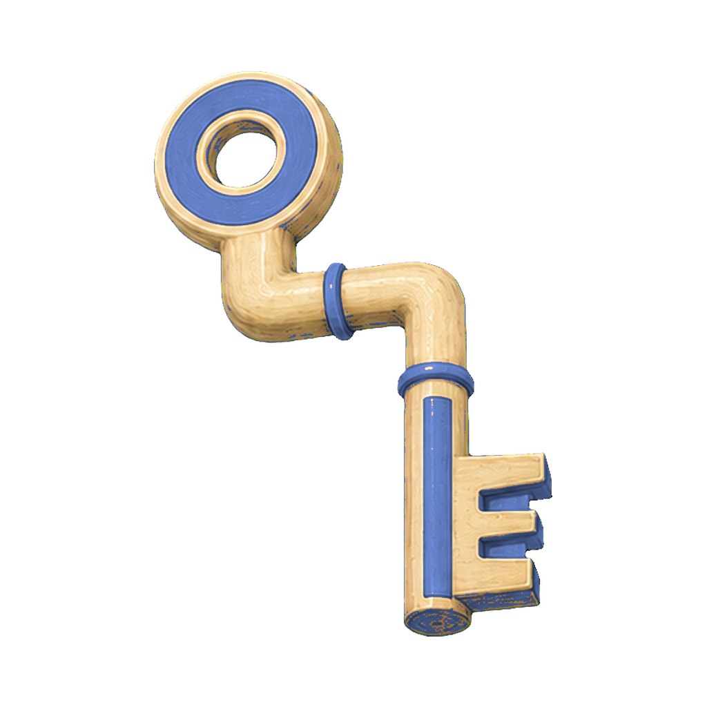 The illustrated brass and blue Sideways Key from Arcalis